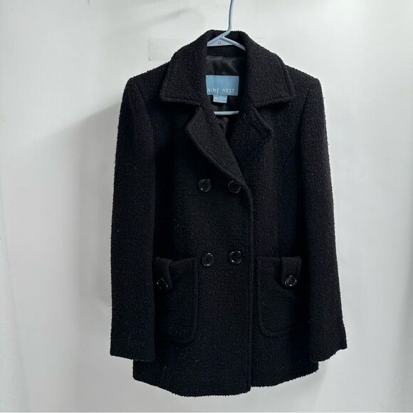 Nine West Size 2 Black Boucle Wool Double Breasted Coat - Picture 1 of 9